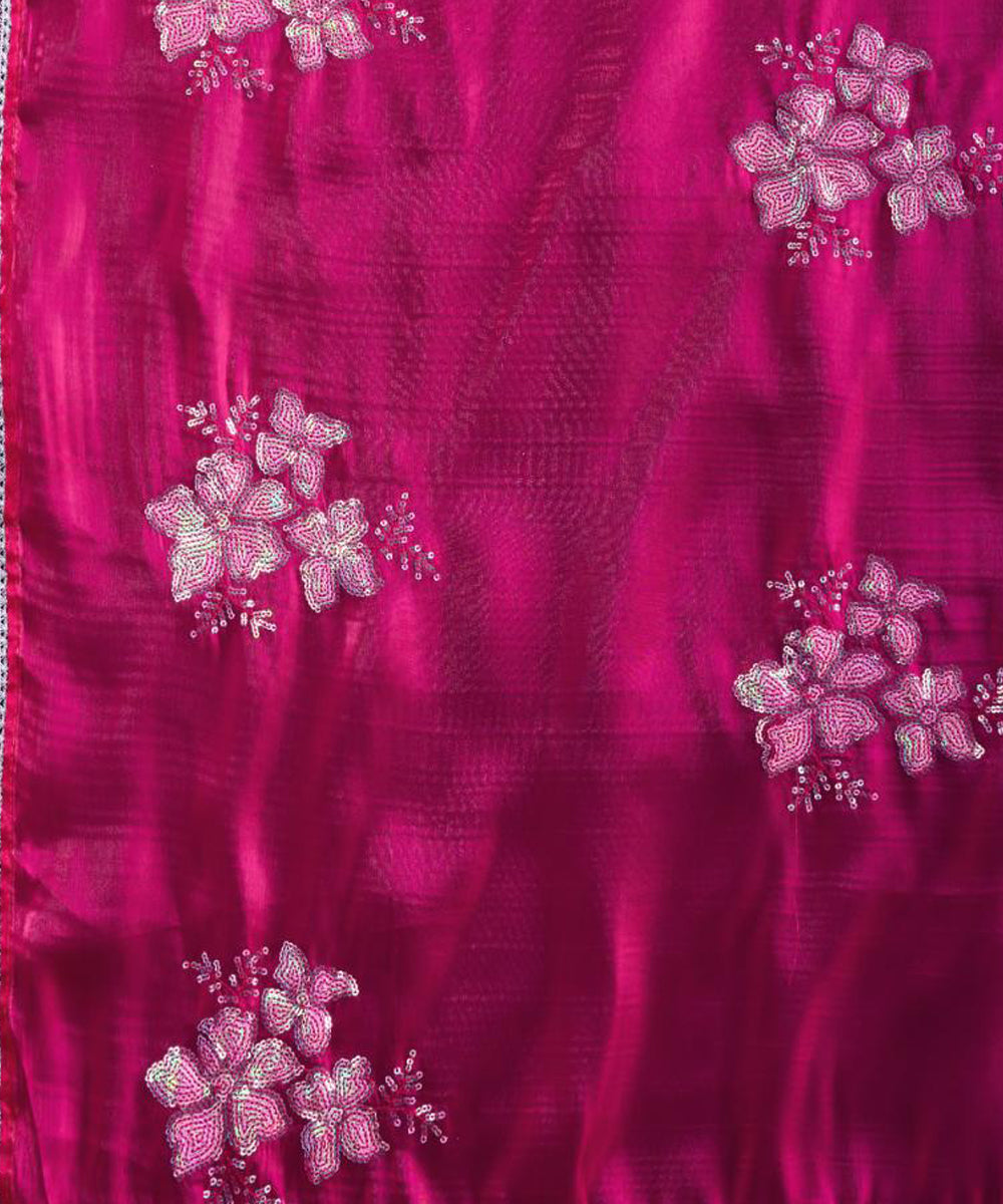 Fuchsia Pink Bloom Tissue Saree with a Lustrous Finish