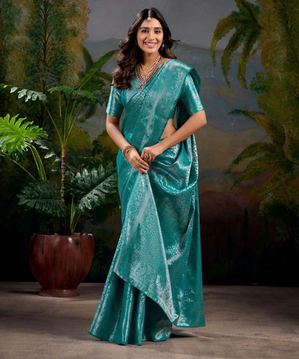 Teal Elegance Banarasi Art Silk Saree with Luxurious Weaving