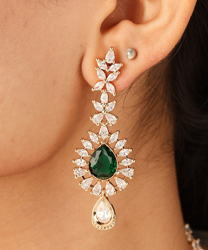 Statement Necklace with Green Stones and American Diamonds