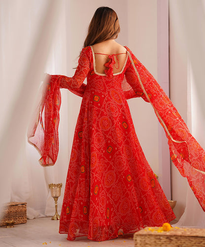 Orange Chiffon Anarkali with Bottom & Dupatta