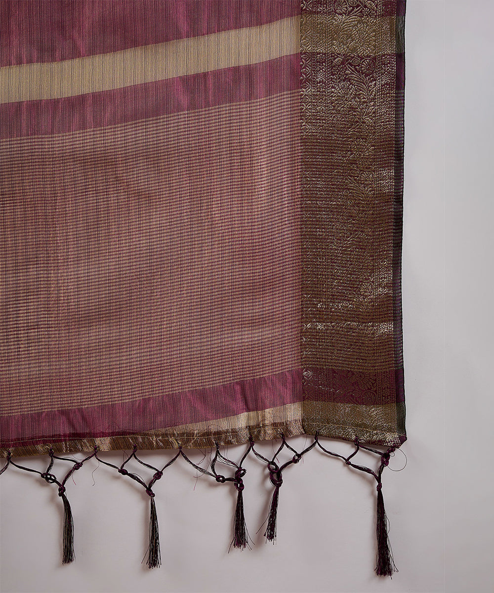 Plum Cotton Silk Saree with Ornate Gold Zari Border