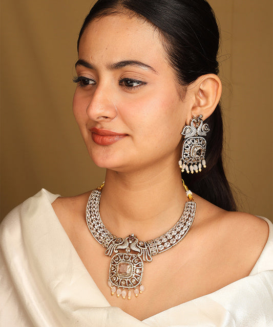 American Diamond Necklace Set with Pastel Coloured Stones