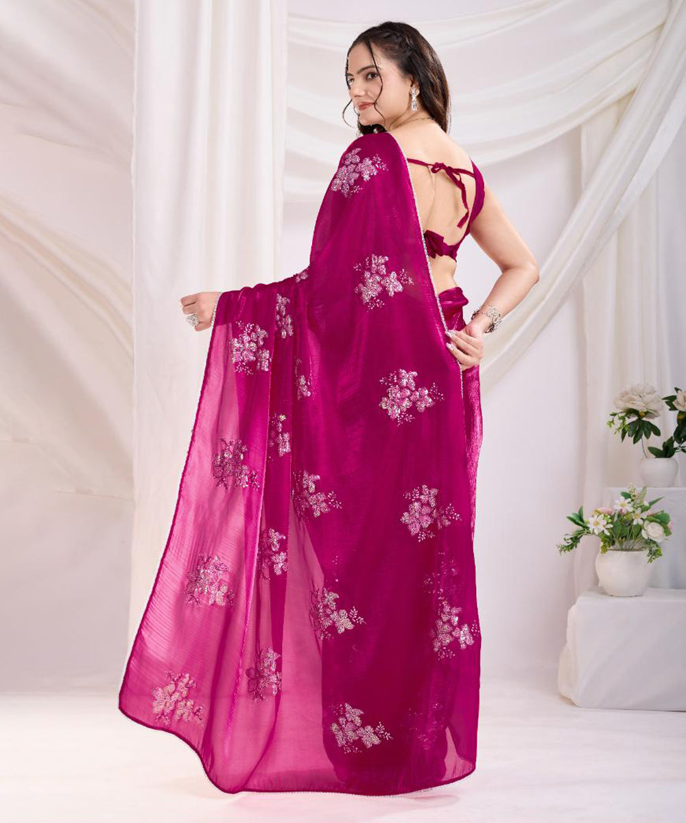 Fuchsia Pink Bloom Tissue Saree with a Lustrous Finish