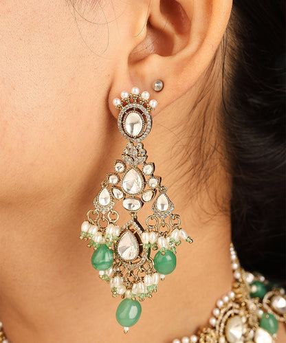 American Diamond Necklace Set with Green Stone Accents