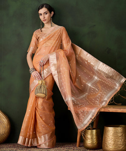 Peach Glow Cotton Silk Saree with Subtle Stripes