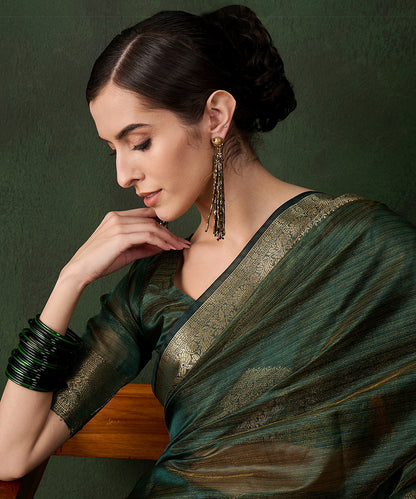 Emerald Green Cotton Silk Saree with a Classic Gold Zari Border