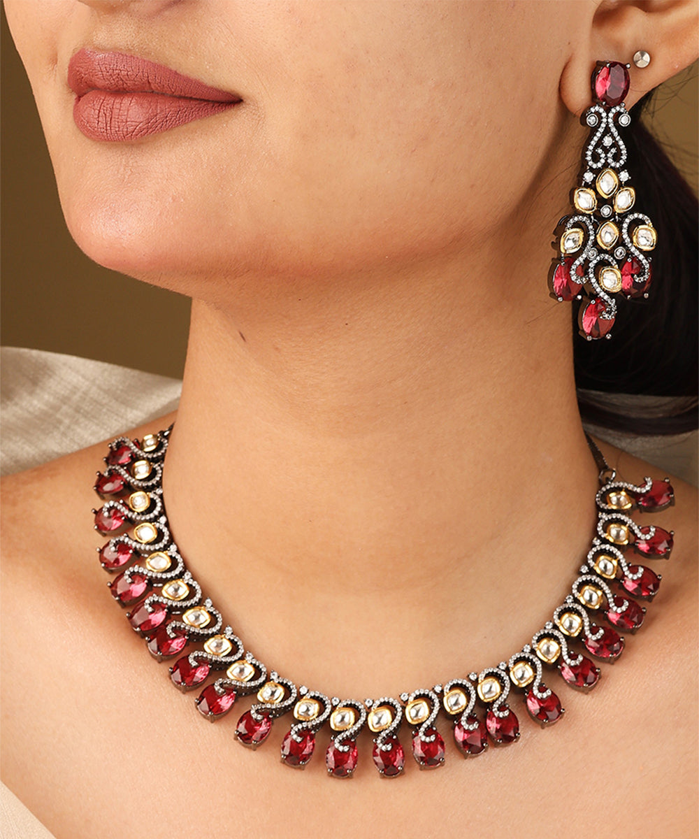 Simple Ruby American Stone Necklace Set