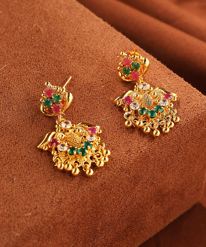 Gold Necklace with Multi Colour Stones and Center Pendant