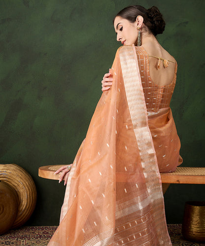 Peach Glow Cotton Silk Saree with Subtle Stripes