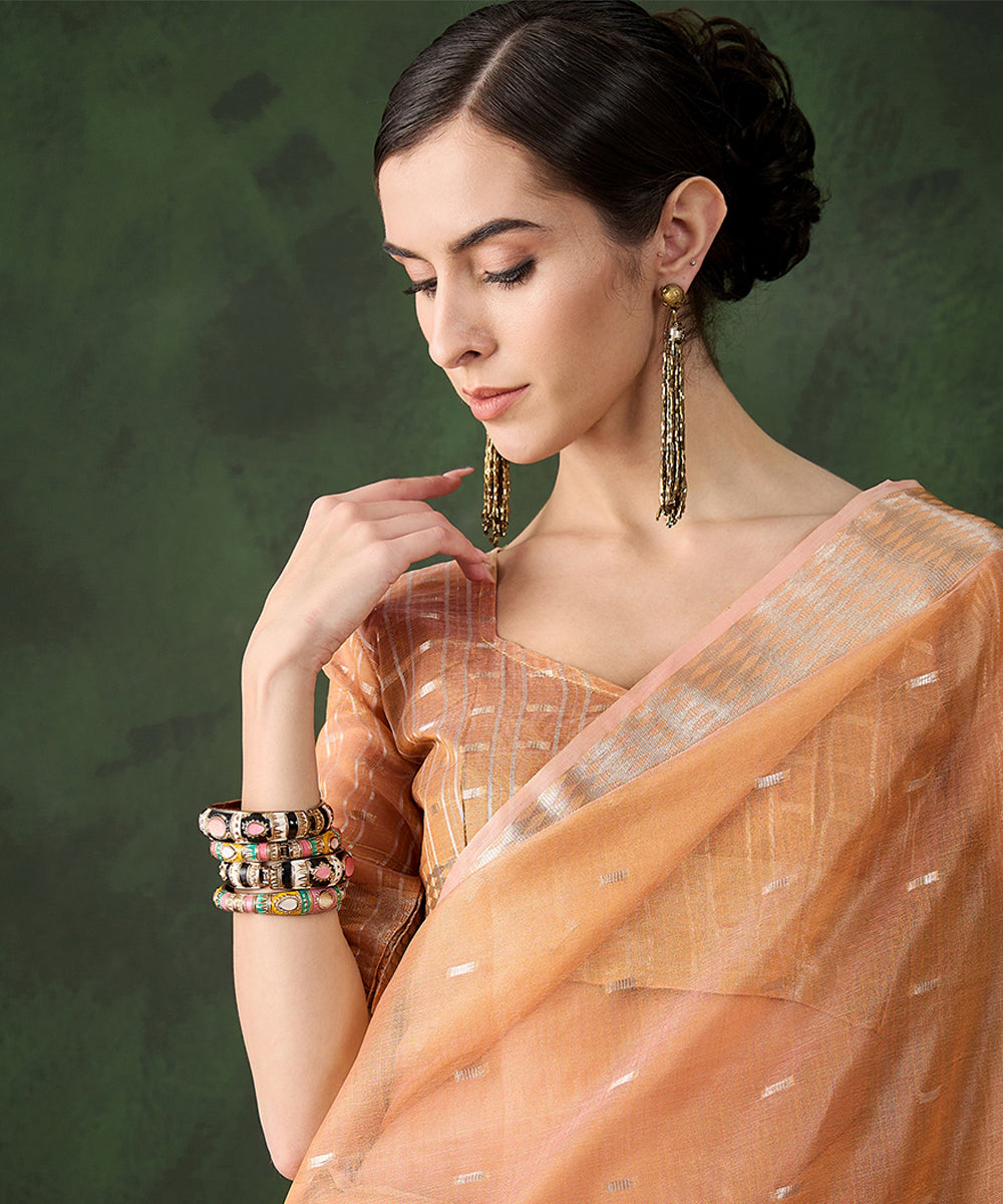 Peach Glow Cotton Silk Saree with Subtle Stripes