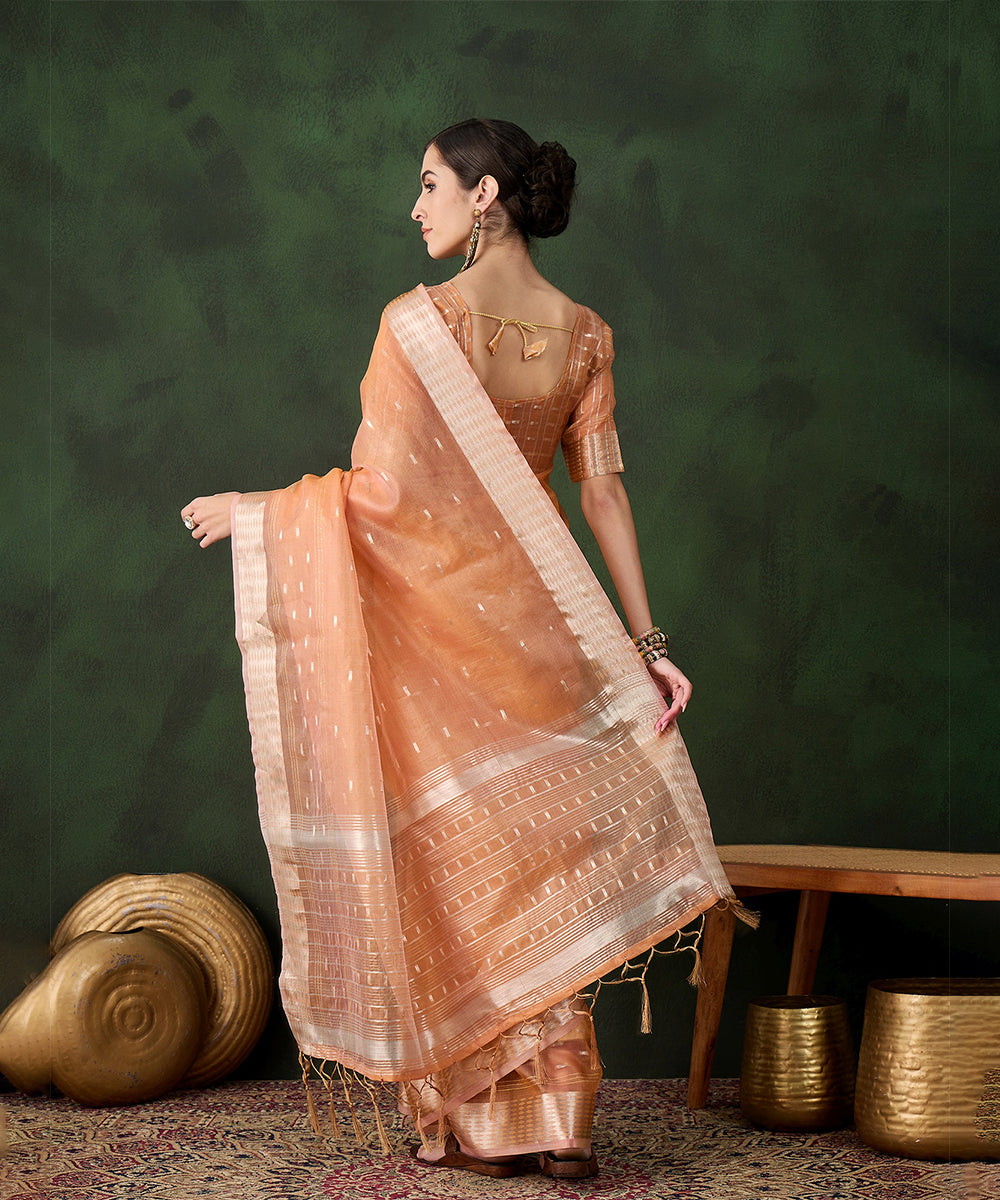 Peach Glow Cotton Silk Saree with Subtle Stripes