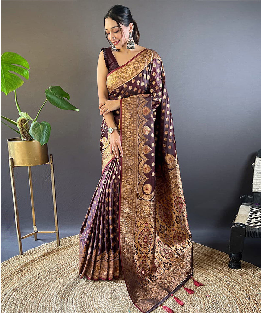 Maroon Banarasi Katan Silk Zari Woven Saree with Royal Weaving