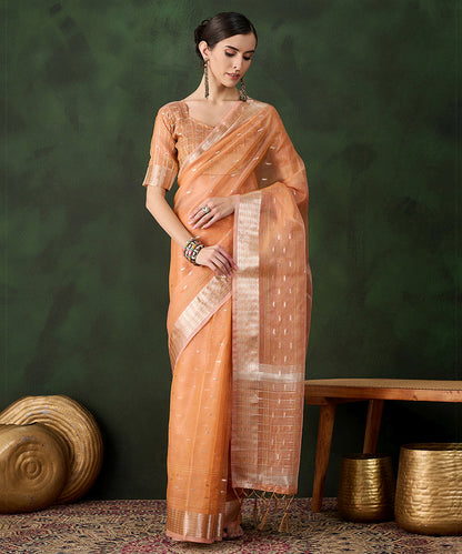 Peach Glow Cotton Silk Saree with Subtle Stripes