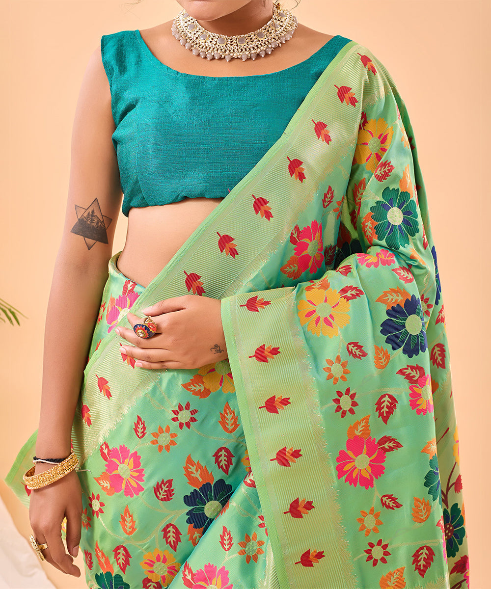 Blooming Green Floral Weave Art Silk Saree with Elegant Patterns