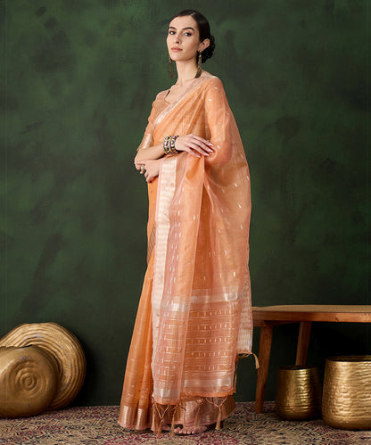 Peach Glow Cotton Silk Saree with Subtle Stripes