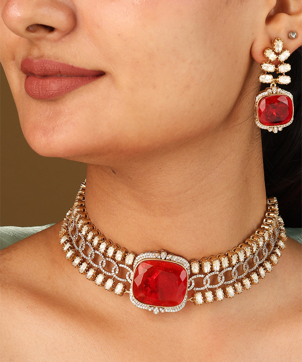 Red Kundan Choker Necklace Set