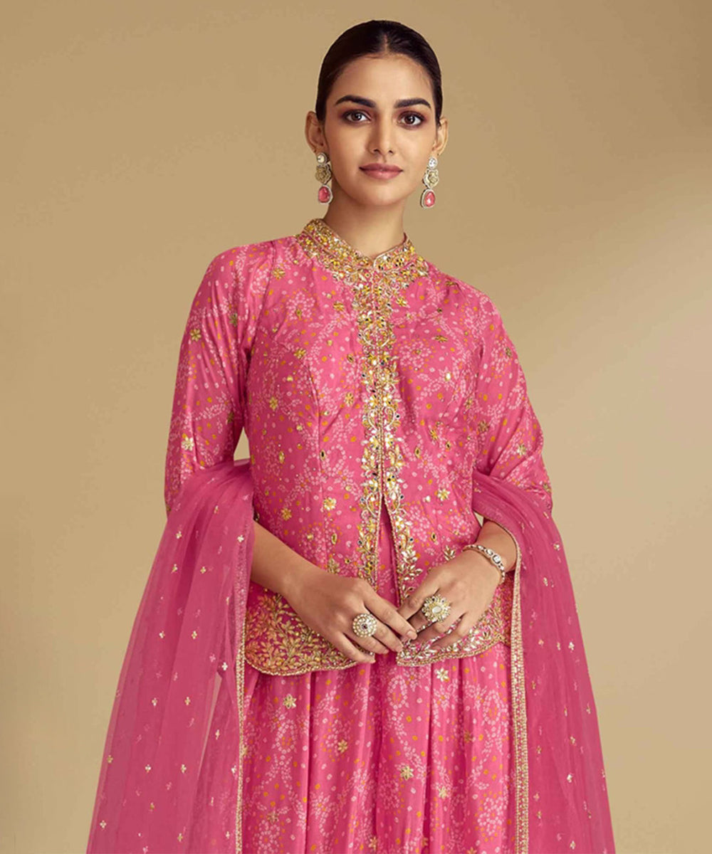 Pink Chinon Salwar Kameez & Dupatta Suit Set