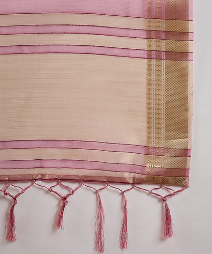 Wine Cotton Silk Saree with Ornate Gold Zari Border