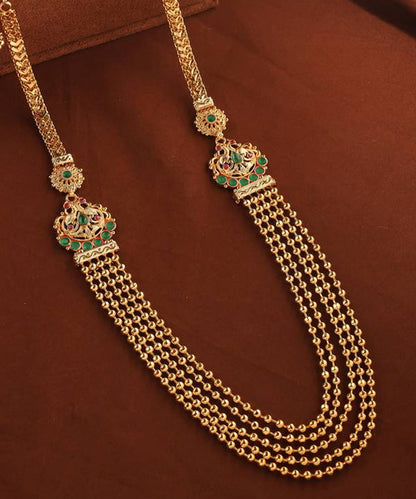 Gold Beads Necklace Set with Pink Stone Accents