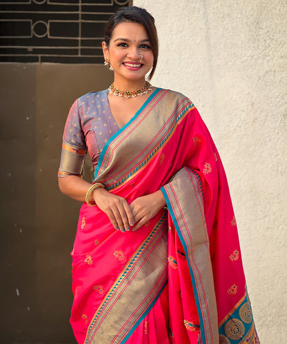 Scarlet Elegance Paithani Art Silk Saree with Rich Zari Weaving