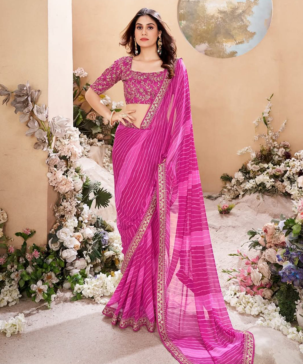 Leheriya Sequinned Pure Georgette Saree with Festive Vibrance