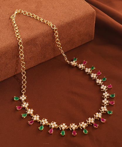 Multicolour Stones Pearls and Gold Necklace