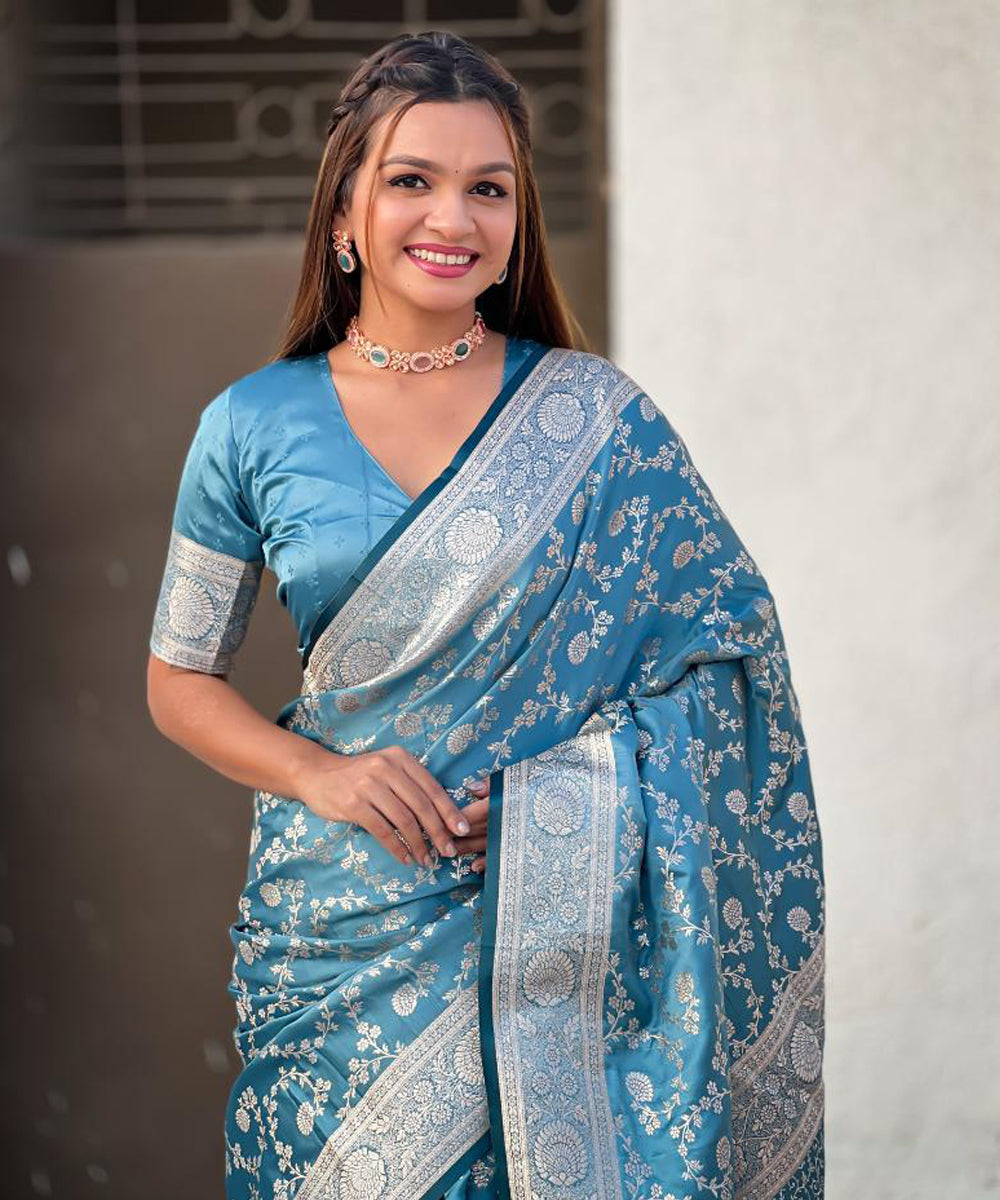 Elegant Blue Art Silk Saree with Intricate Silver Zari Work