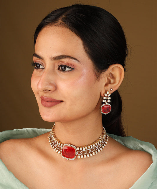 Red Kundan Choker Necklace Set