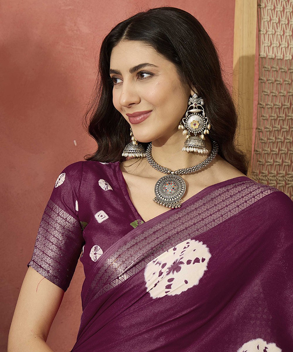 Magenta Bandhani Breeze Saree with Flowing Traditional Prints