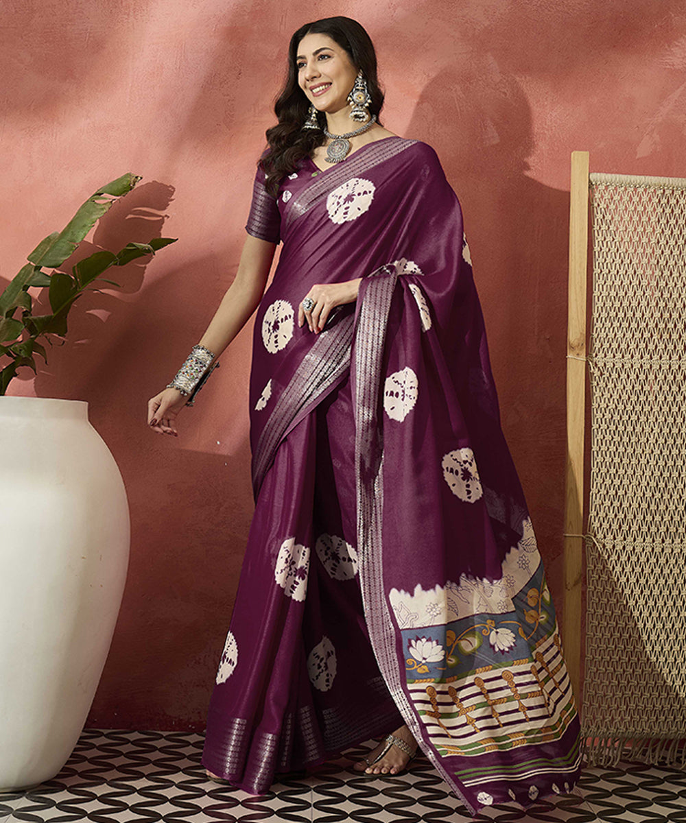 Magenta Bandhani Breeze Saree with Flowing Traditional Prints