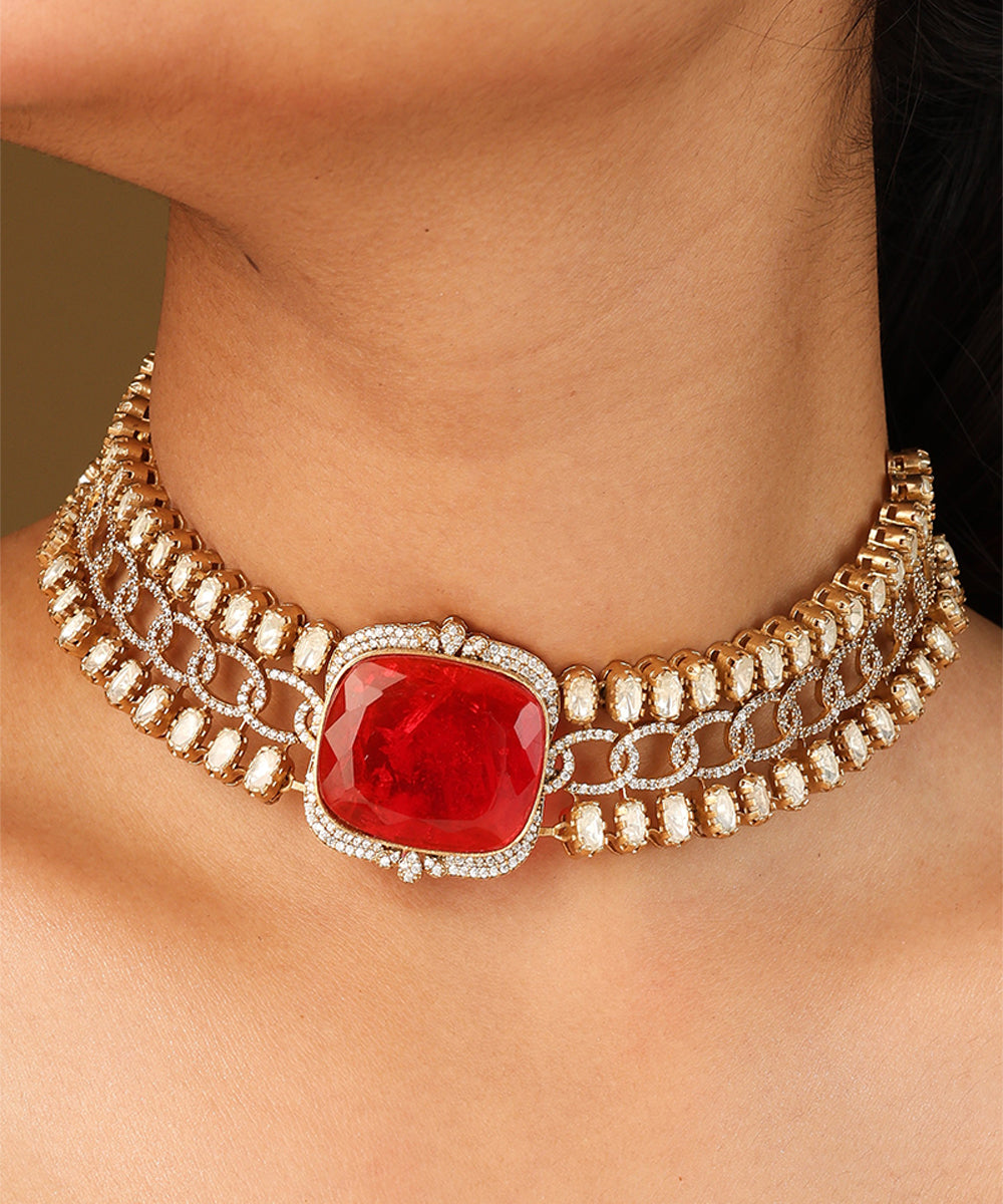 Red Kundan Choker Necklace Set