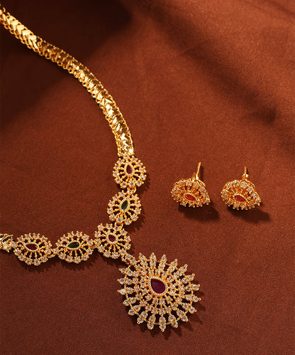 Gold Necklace with Multi Colour Stones and Center Large Pendant