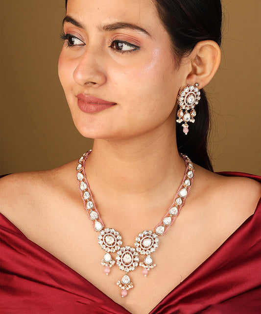 Uncut Kundan Necklace with Pink Pearls