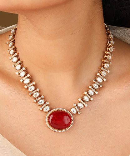 Kundan Necklace with Red Stone Pendant