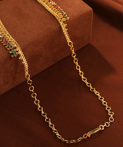 Gold Necklace with Multi Colour Stones and Center Pendant