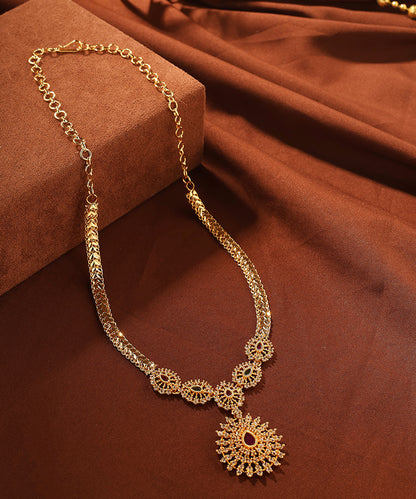 Gold Necklace with Multi Colour Stones and Center Large Pendant