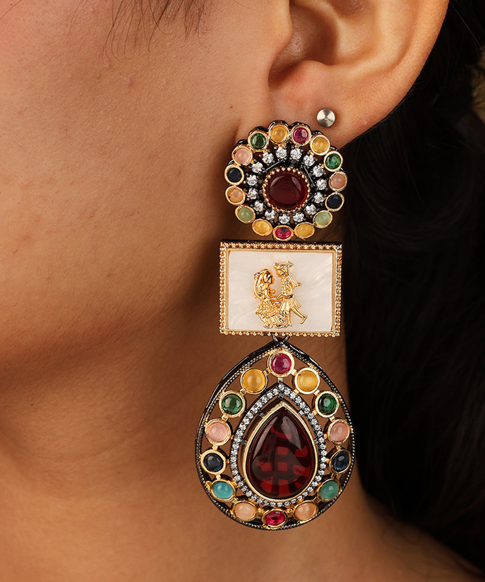 Multicolour Monalisa Stone Necklace Set with Jadau Work