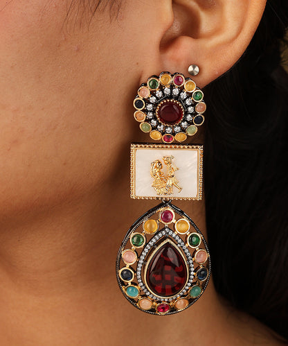 Multicolour Monalisa Stone Necklace Set with Jadau Work