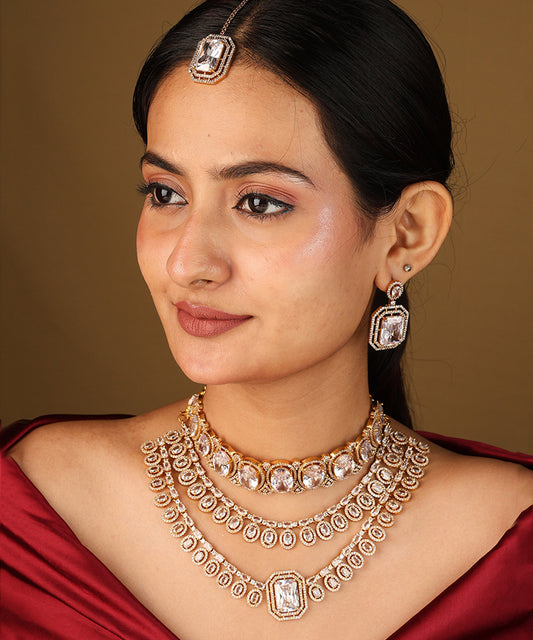 American Diamonds Bridal Necklace Set Choker and Long Necklace Statement Set