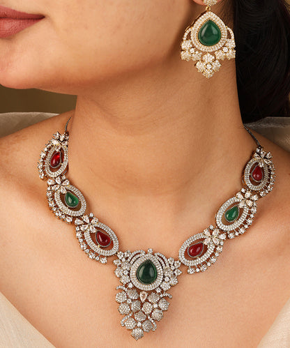 Statement Necklace Set with Red and Green Stones