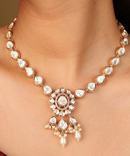 Simple Necklace Set with Kundan Stones