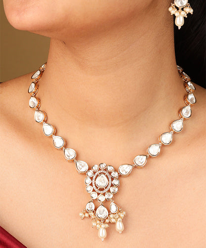 Simple Necklace Set with Kundan Stones