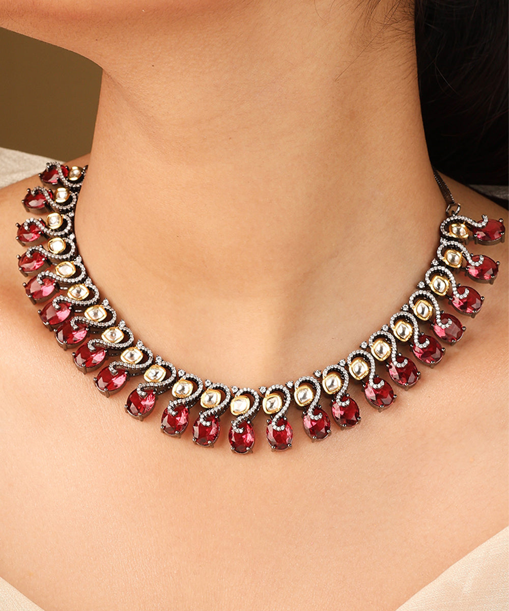 Simple Ruby American Stone Necklace Set