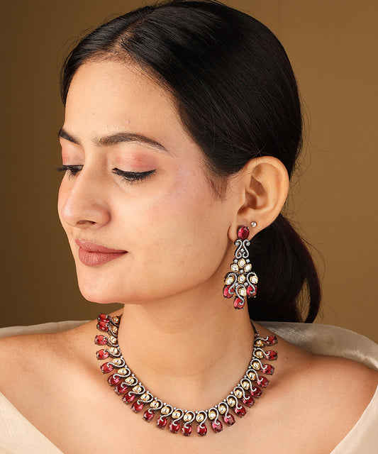 Simple Ruby American Stone Necklace Set