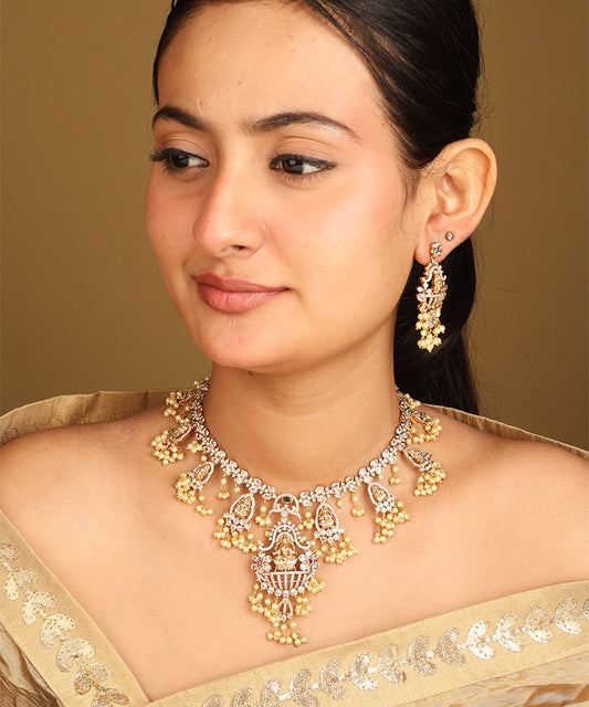 Matte Gold and Pearl Necklace with Goddess Pendant