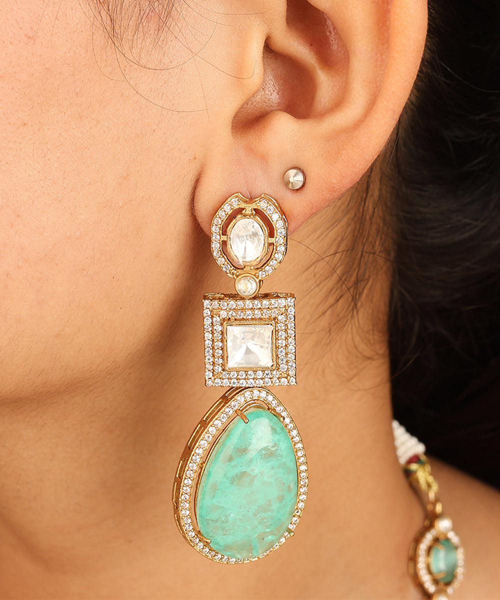 High Gold Necklace Set with Emerald Green and Ruby Stones
