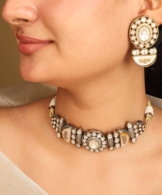 Kundan Choker Set with White Stones and Matching Earrings