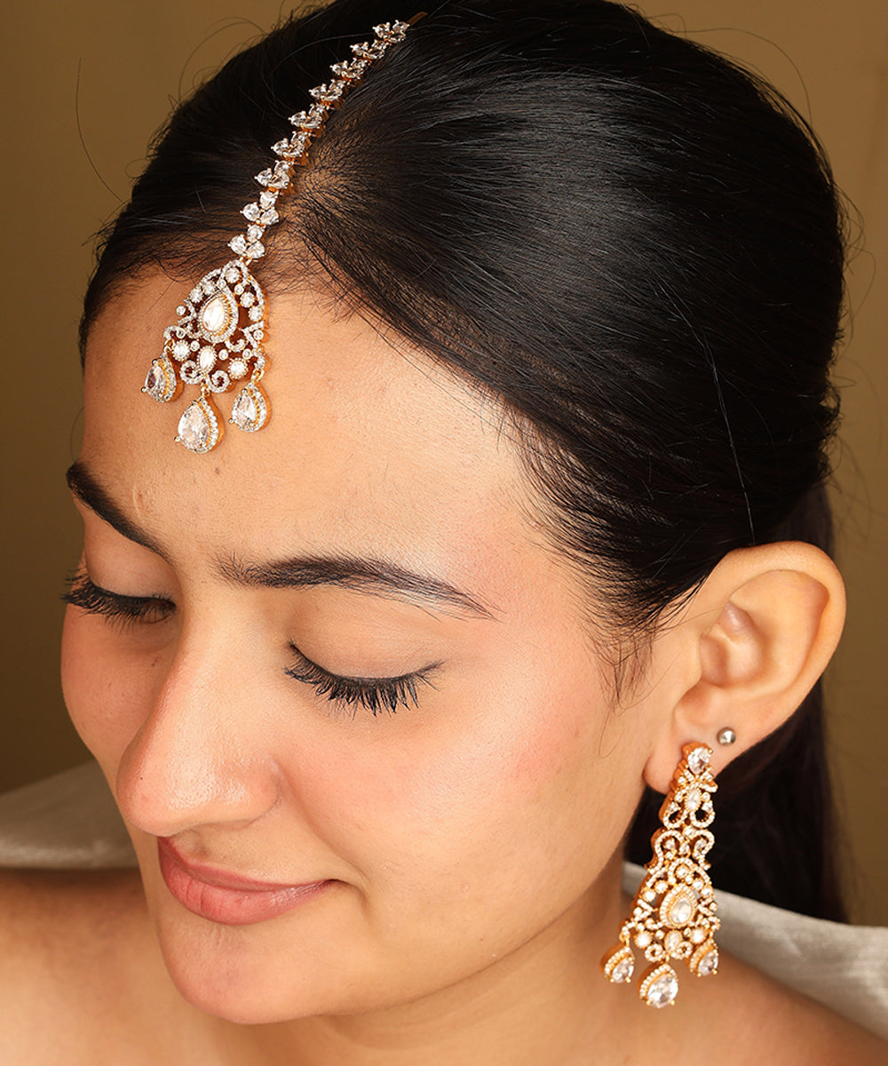American Diamond Necklace Set with Pearl Accents