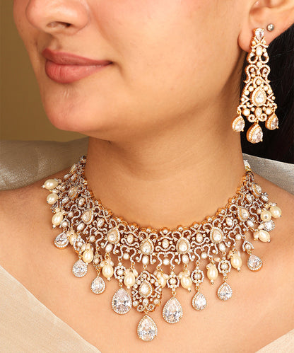 American Diamond Necklace Set with Pearl Accents