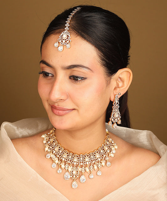 American Diamond Necklace Set with Pearl Accents